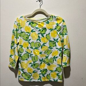 TALBOTS Small Petite Lemon Print 3/4 Sleeve Shirt